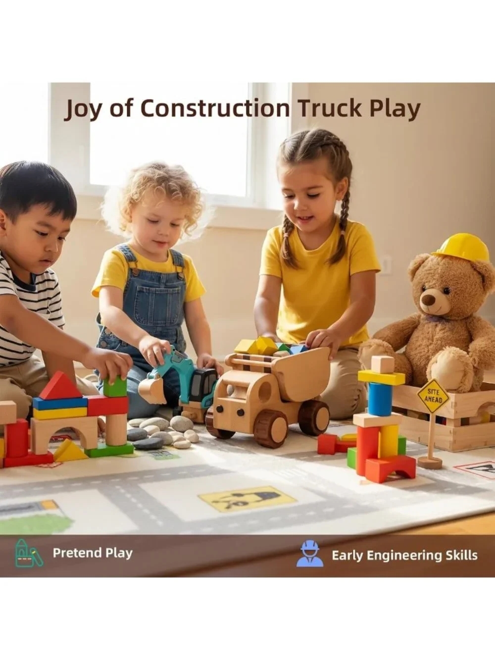 Wooden Dump Truck Toy for Toddlers | Montessori Construction Vehicle | 90° - Picture 6 of 9
